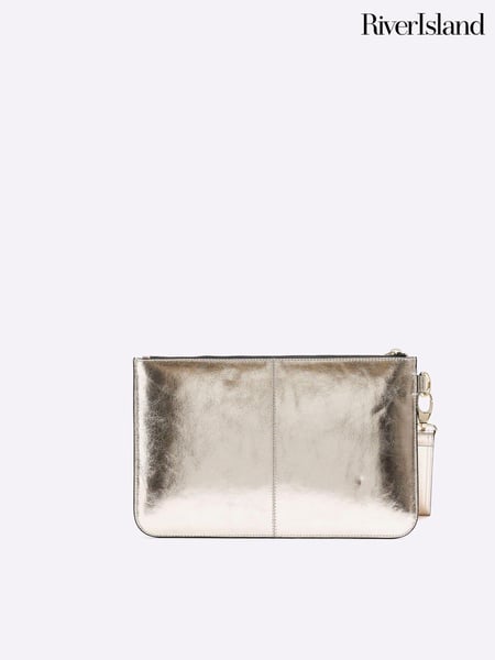 River Island Gold Metallic Leather Pouch Clutch Bag (AV6103) | € 39