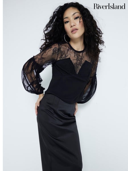 River Island Black Lace Sequin Detail Blouse (AV6233) | € 50
