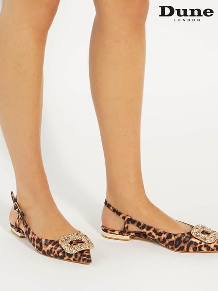 Dune London Animal Print Confidence Broach Trim Flat Slingback Flats (AV6392) | € 70