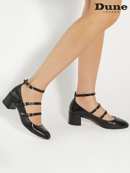 Dune London Black Approach Triple Strap Maryjane Low Court Heels (AV6394) | € 69