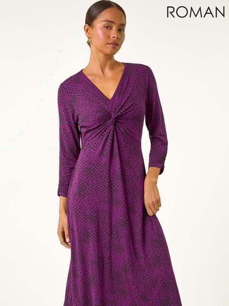 Roman Purple Petite Twist Front V-Neck Midi Dress (AV6674) | € 66