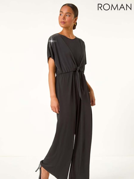 Roman Black Petite Hotfix Shoulder Jumpsuit (AV6675) | € 86