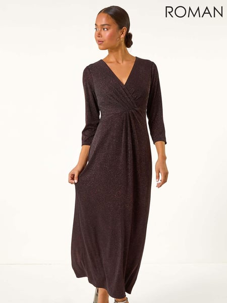 Roman Metallic Petite Gathered Glitter Maxi Stretch Dress (AV6677) | € 109
