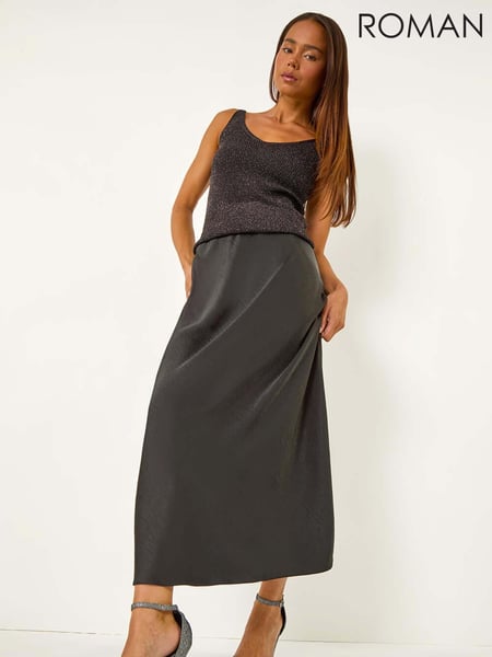 Roman Black Petite Satin Bias Cut Skirt (AV6700) | € 59