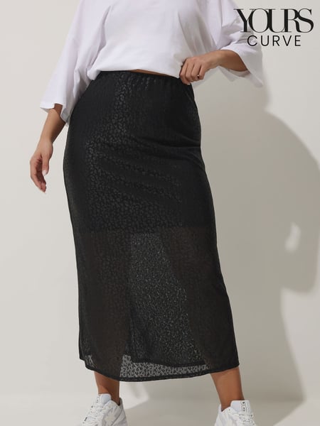 Yours Curve Black Limited Leopard Print Fishtail Skirt (AV6837) | € 55