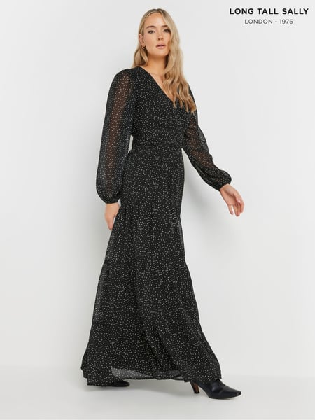 Long Tall Sally Black Chiffon Spot Tiered Maxi Dress (AV6991) | € 78