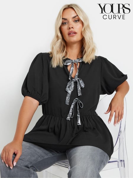 Yours Curve Black Limited Snake Print Bow Top (AV6995) | € 51