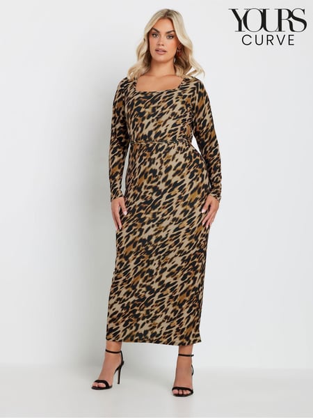 Yours Curve Brown Limited Tie Leopard Print Square Neck Dress (AV7000) | € 67