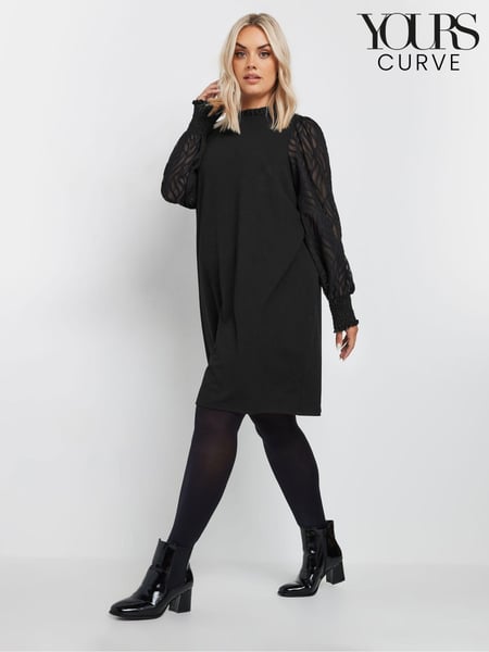 Yours Curve Black Woven Sleeve Jacquard Dress (AV7032) | € 70