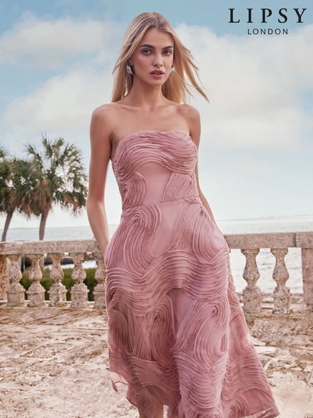 Lipsy Pink Petite Premium 3D Textured Trim Bandeau Prom Dress (AV7111) | € 226