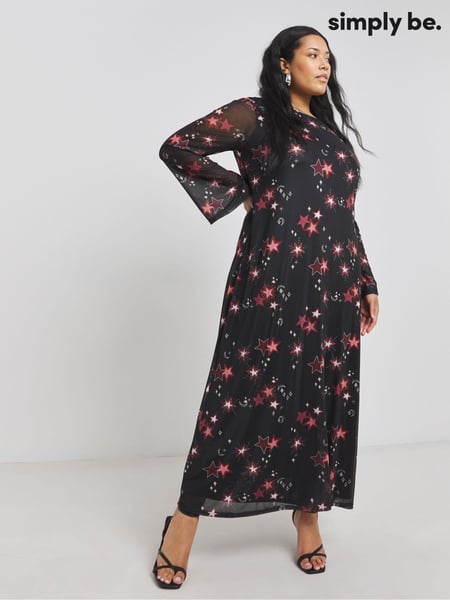 Simply Be Black Long Sleeves Mesh Maxi Dress (AV7150) | € 33