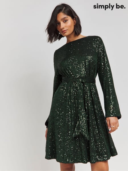 Simply Be Green Sequin Belted Skater Dress (AV7160) | € 37