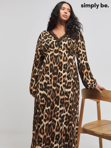 Simply Be Leopard Print Waffle Lace Trim Midi Dress (AV7180) | € 30