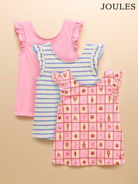 Joules Butterfly Pink Frill Sleeve Vest Three Pack (AV7414) | € 50 - € 59