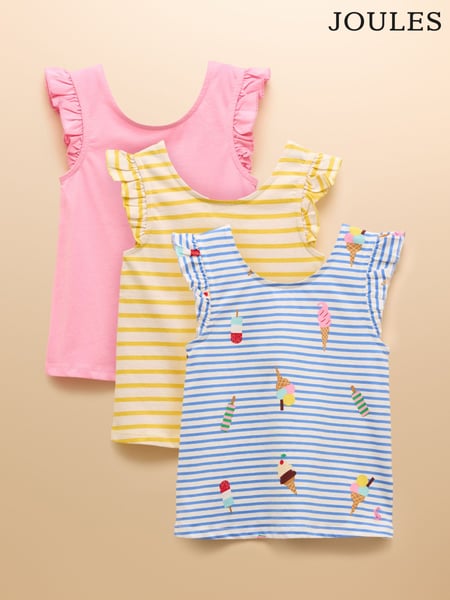 Joules Butterfly Blue & Pink Frill Sleeve Vest Three Pack (AV7415) | € 50 - € 59