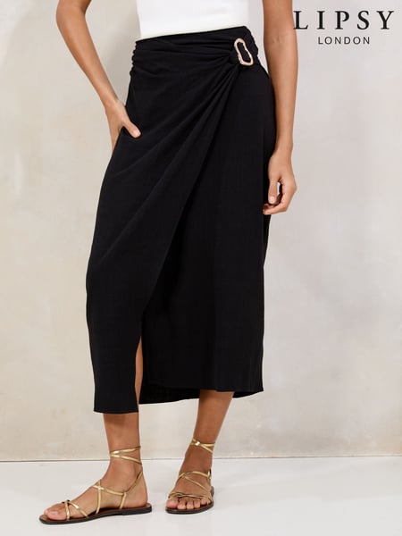 Lipsy Black Petite Touch of Linen Wrap Midi Skirt (AV7419) | € 59