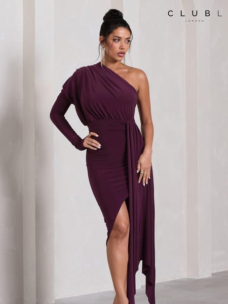 Club L London Purple Catherine One Sleeve Asymmetric Midi Dress With Statement Drape (AV7506) | € 49