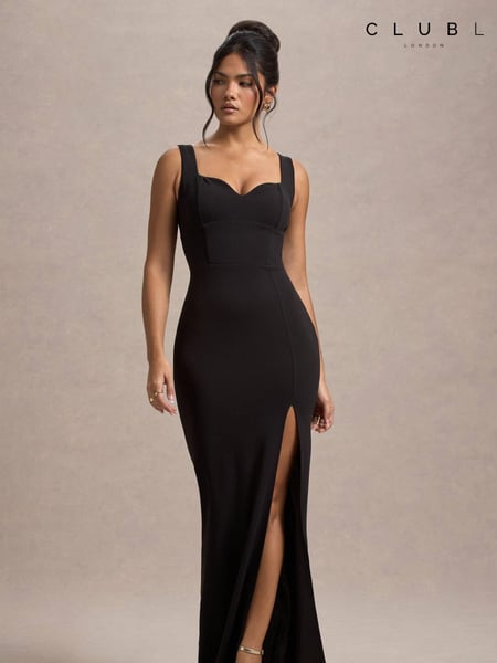 Club L London Black Ashburn Strappy Sweetheart Split Maxi Dress (AV7517) | € 133