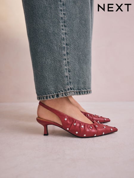 Red Forever Comfort® Point Toe Stud Detail Slingback Low Heels (AV7540) | € 61