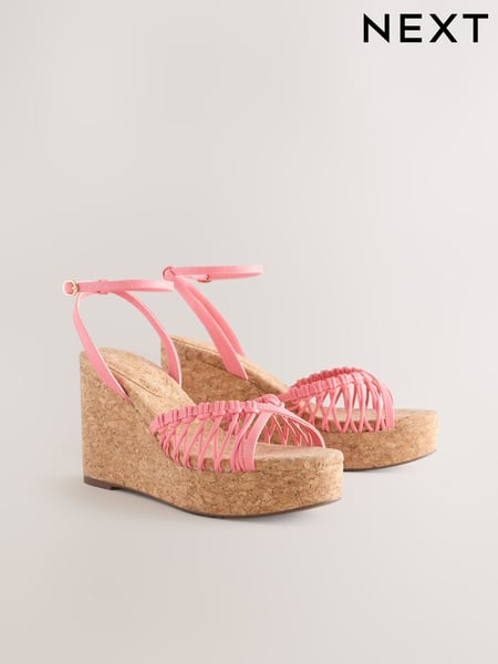 Pink Forever Comfort® Round Toe Weave Detail High Cork Wedges (AV7766) | € 64
