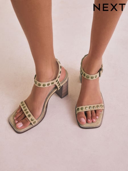Sand Forever Comfort® Leather Square Toe Hardware Detail Block Sandals (AV7917) | € 70