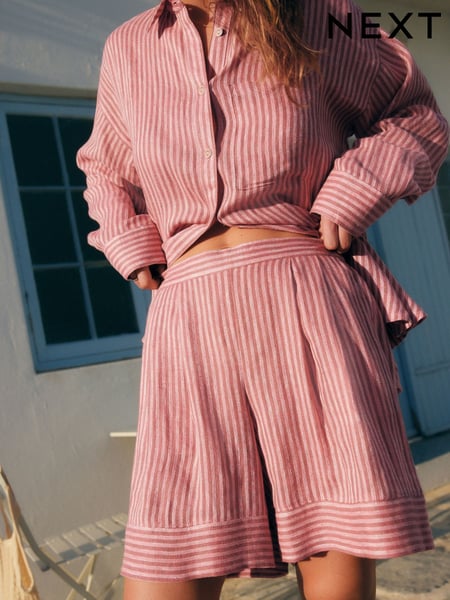 Rosa gestreift - 100% Linen Shorts (AV8039) | 47 €
