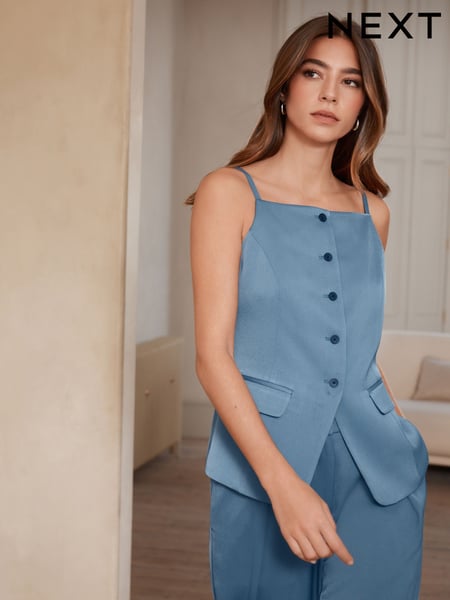 Blue Satin Square Neck Button Through Waistcoat (AV8389) | € 55