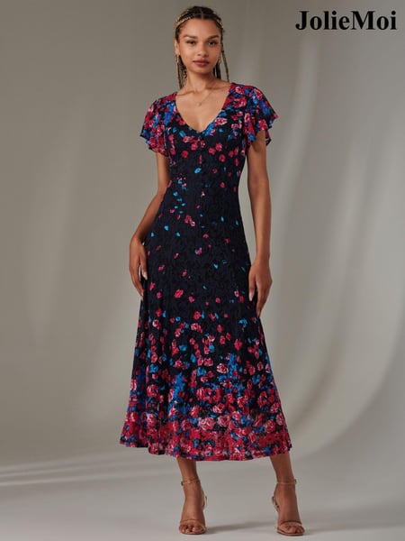 Jolie Moi Pink Cap Sleeve Lace Maxi Dress (AV8603) | € 123