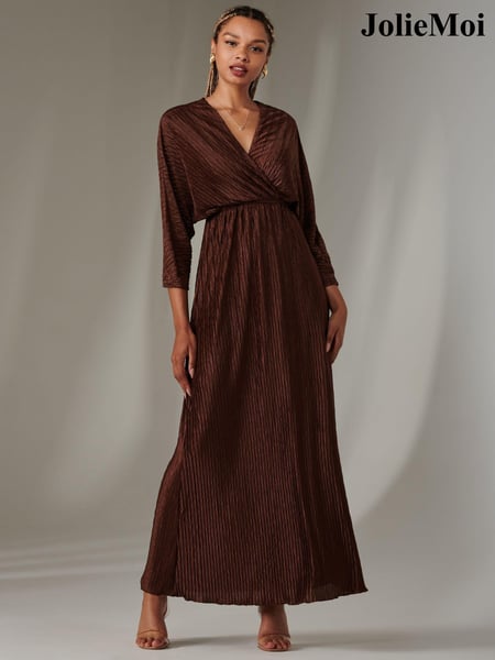 Jolie Moi Brown Ruffle Hem Chiffon Midi Dress (AV8746) | € 106