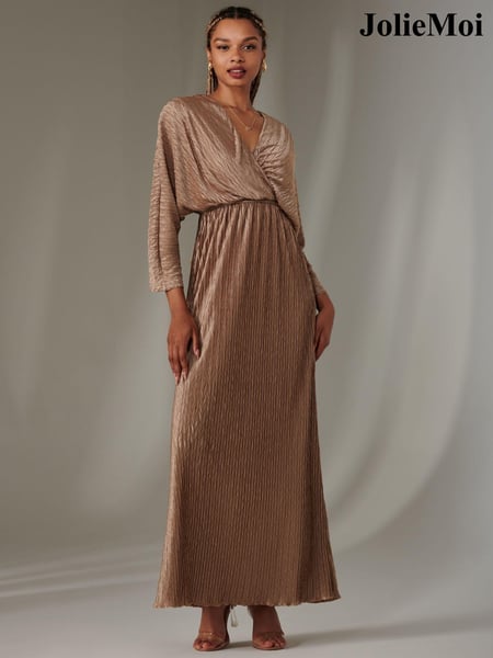 Jolie Moi Metallic Ruffle Hem Chiffon Midi Dress (AV8748) | € 106