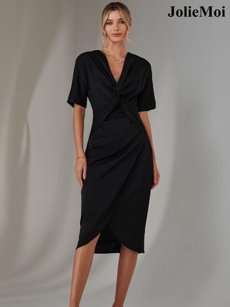 Jolie Moi Black Front Knot Bodycon Dress (AV8749) | € 60