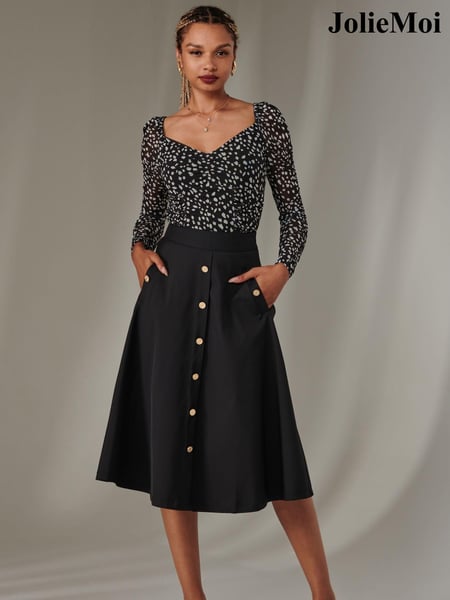 Jolie Moi Black Button Up Midi Skirt (AV8753) | € 86