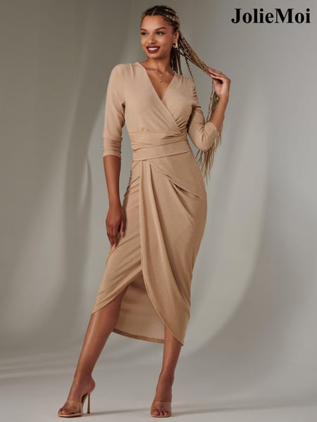 Jolie Moi Nude Wrap Ruched Sparkly Jersey Dress (AV8780) | € 47
