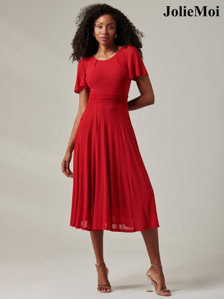 Jolie Moi Red Ayla Plain Mesh Maxi Dress (AV8784) | € 123
