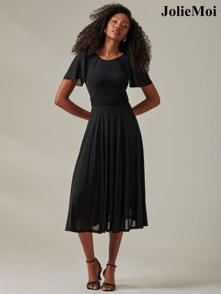 Jolie Moi Black Ayla Plain Mesh Maxi Dress (AV8794) | € 123