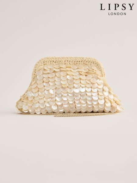 Lipsy Cream Raffia Shell Clutch 100% Cotton Bag (AV9410) | € 66
