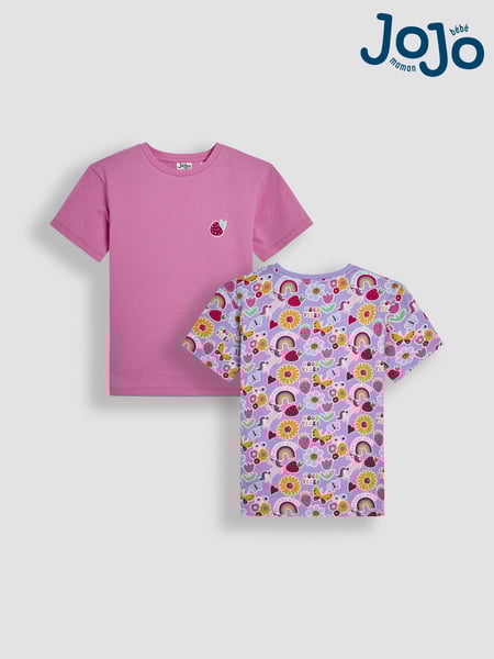JoJo Maman Bébé Pink Good Vibes Graphic Classic Crew Neck T-Shirts 2 Pack (AW0107) | € 35 - € 37