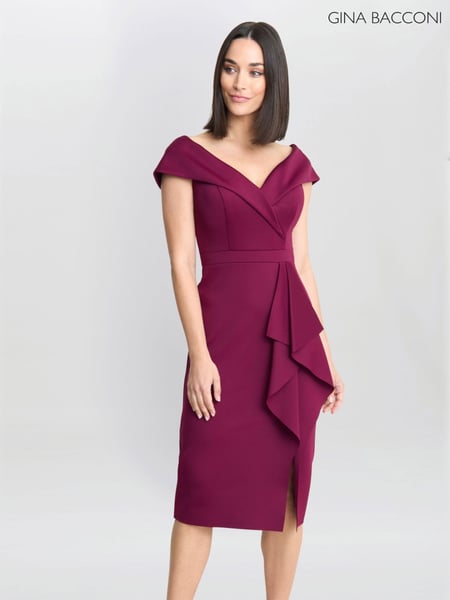 Gina Bacconi Red Miranda Ruffled Off The Shoulder Dress (AW0249) | € 195