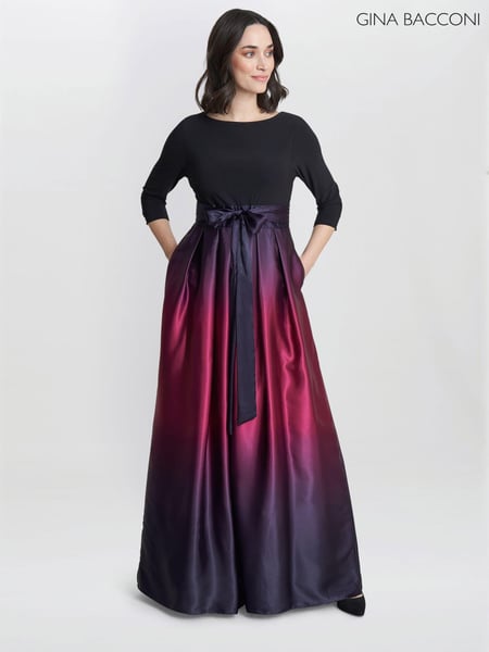 Gina Bacconi Purple Ingrid V-Neck Back Ombre Satin Maxi Dress (AW0255) | € 452