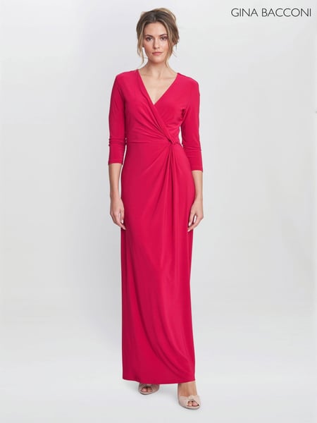 Gina Bacconi Pink Celine Jersey Wrap Maxi Dress (AW0262) | € 218