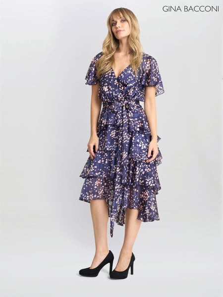 Gina Bacconi Blue Lottie Elastic Waist Tiered Dress (AW0266) | € 125