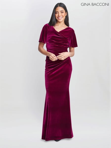 Gina Bacconi Red Minka Velvet Maxi Dress With Cowl Neck (AW0268) | € 390