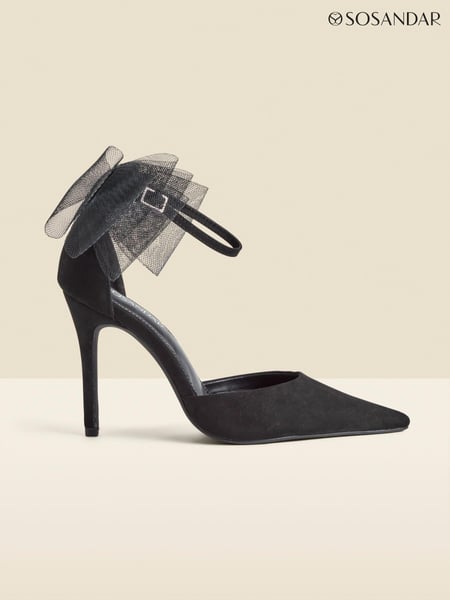 Sosandar Black Bow Detail Ankle Strap Court Shoes (AW0883) | € 108