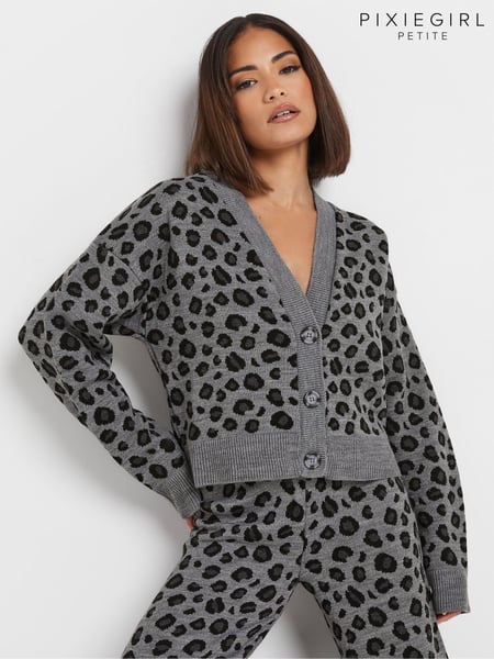 PixieGirl Petite Grey Leopard Print Knitted Cardigan (AW1168) | € 51