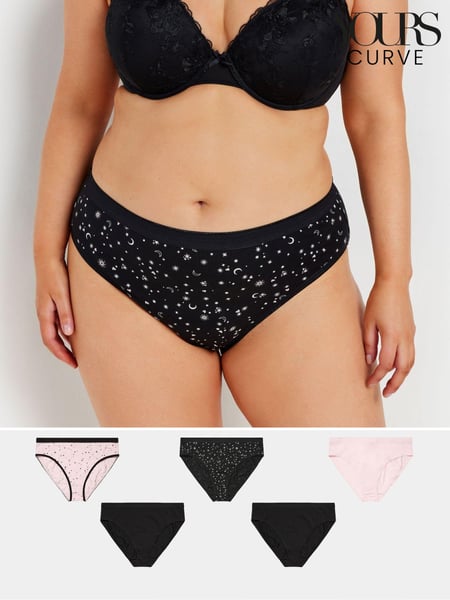 Yours Curve Pink Stretch Stars and Moon High Leg Briefs 5 Pack (AW1210) | € 30