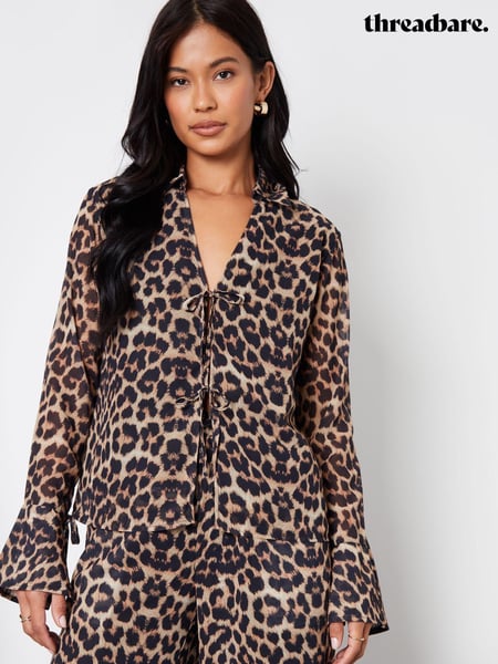 Threadbare Brown Leopard Print Chiffon Tie Front Blouse (AW1454) | € 26