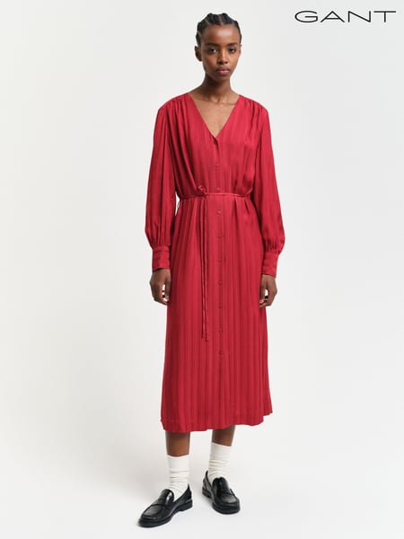 GANT Red Relaxed-Fit Satin Stripe Shirt Dress (AW1606) | € 296