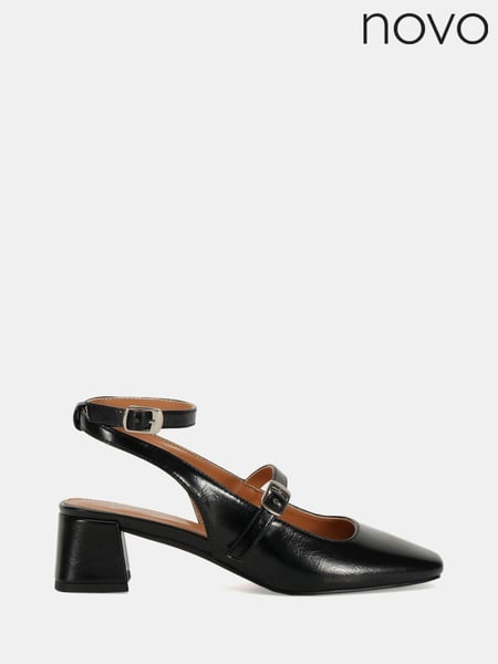 Novo Black Standard Fit Hazel Low Block Heel Ankle Strap Mary Jane Shoes (AW1985) | € 56