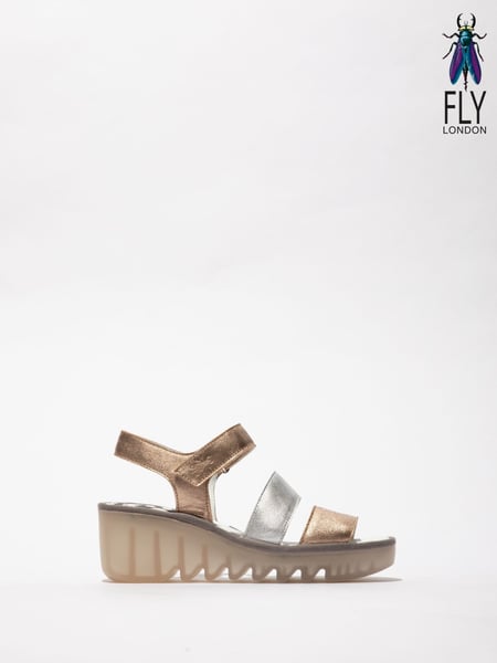 Fly London Bexy Ankle Strap Wedge Gold Sandals (AW2652) | € 156