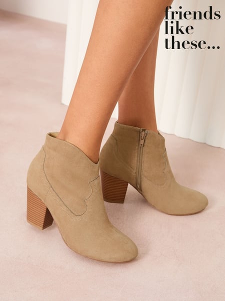 Friends Like These Brown Standard fit Mid Block Heel Western Faux Suede Cowboy Boots (AW2691) | € 66